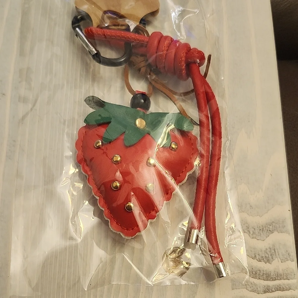 Strawberry Keychain with Red and Green Details